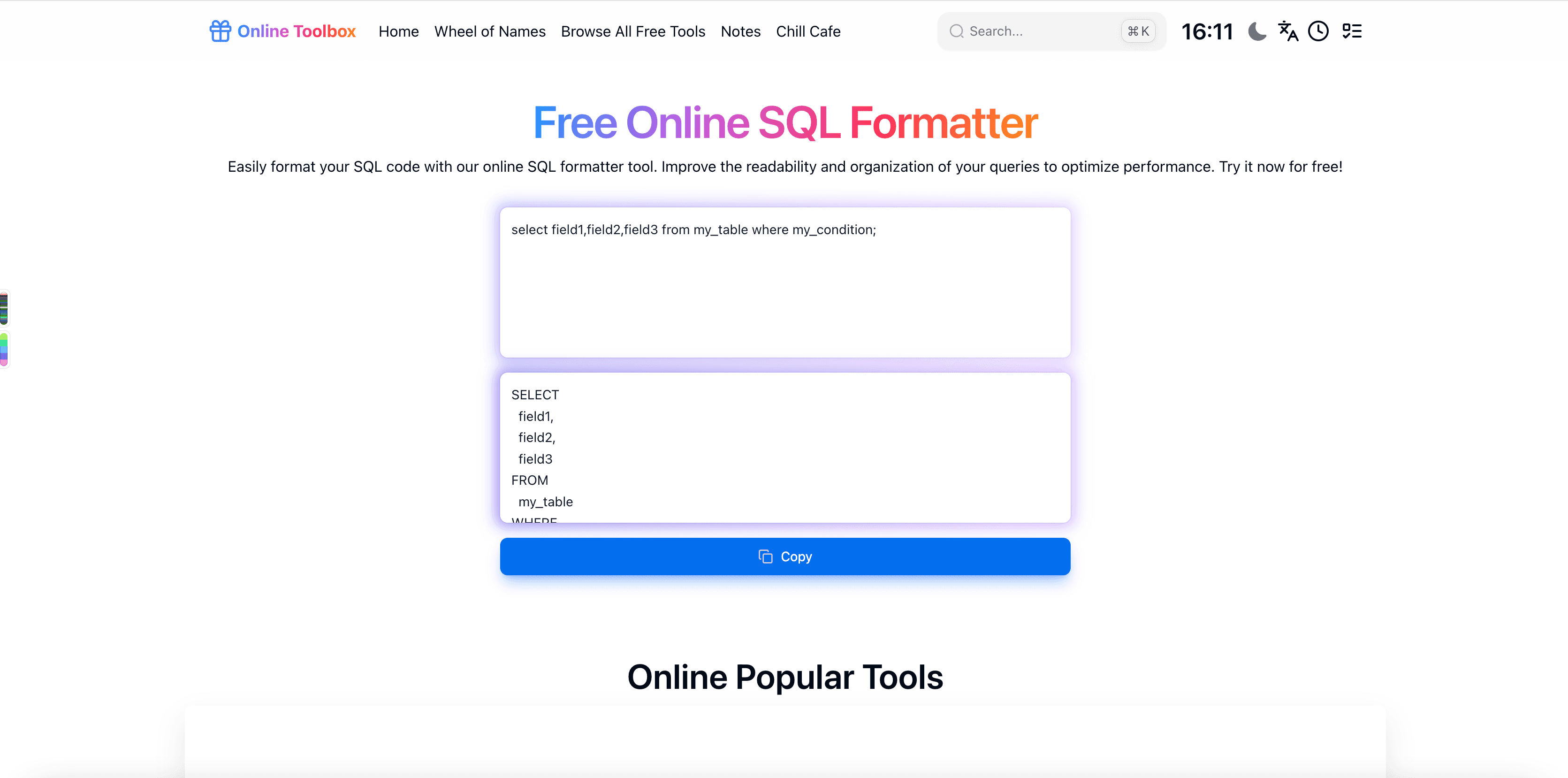 AiFolder SQL formatter interface