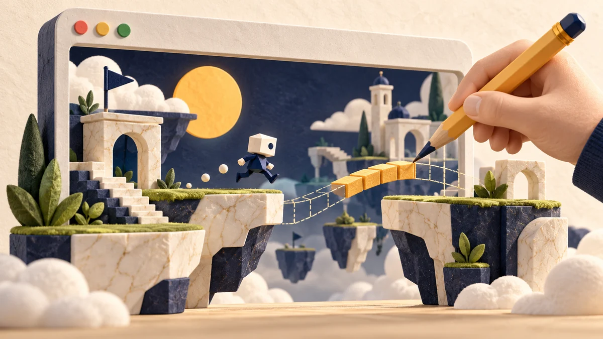 A browser game world being constructed with a creator pencil